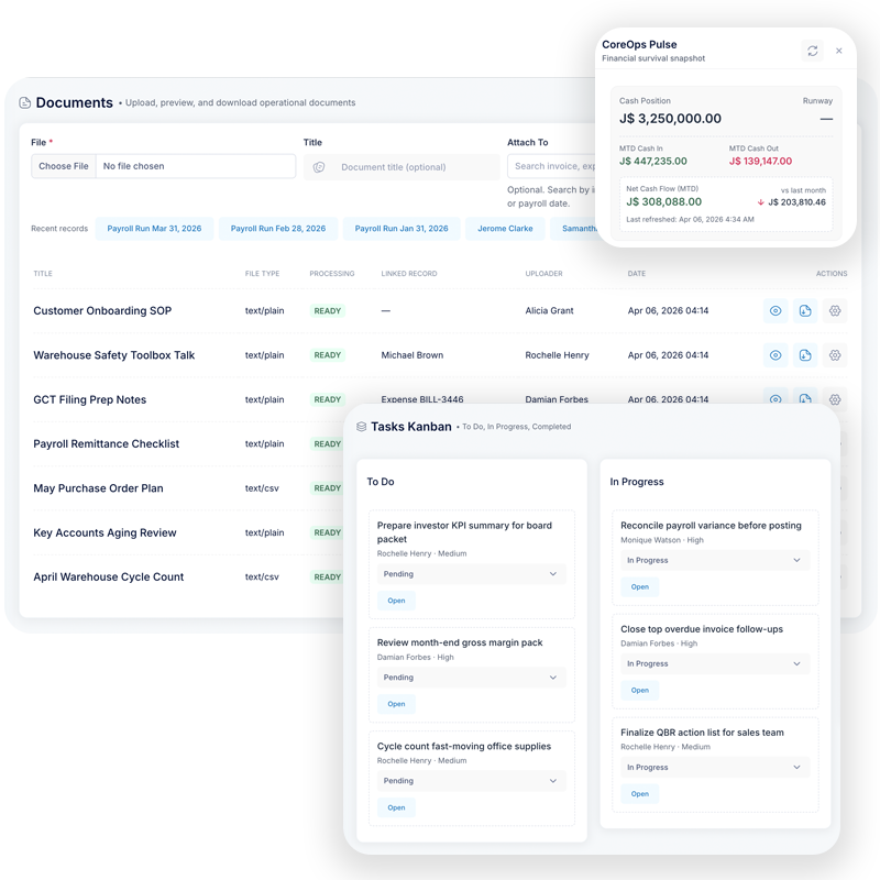 Keep records, approvals, and support files connected to the work.